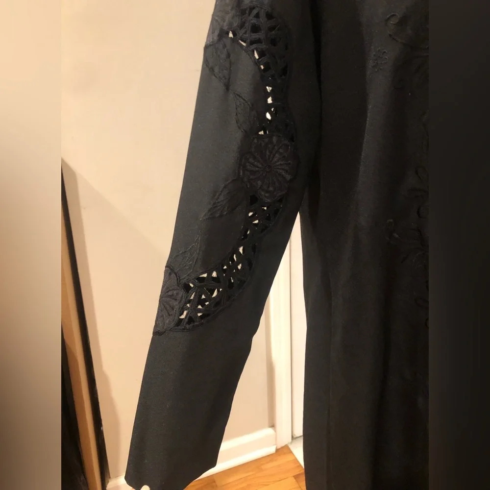 Vintage Floral Embroidered Gothic Full Length Oversized Duster / Trench Coat - Picture 8 of 16